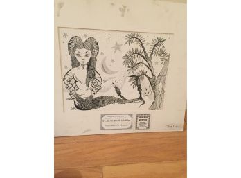 Mythical Creature Pointillism Art  Ink Pn Paper Matted.