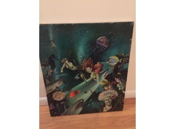 Amazing Acrylic On Canvas Painting Mermaids Hunting Under Water Seascape Signed Rubinstein