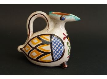 Vintage Hand Painted Greek Earthenware Bird Form Pitcher By Nikos Kourtzis