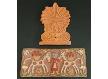 Greek Hand Painted Ceramic Folk Art Tile And Ceramic Reproduction Of Greek Antiquity Architectural Detail