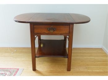 Vintage Wooden Two Tiered Table With Drop Leaf Sides And Storage Drawer