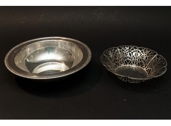 2 Silver Tone Metal Serving Dishes - Pierced Metal And Rimmed Bowl