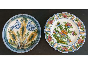 2 Vintage Signed Hand Painted Ceramic Plates From Greece