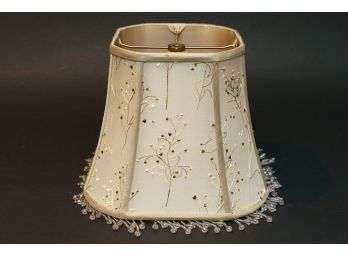 Silk Lamp Shade With Embroidered Design And Beaded Edge