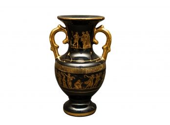 Grecian Urn With Hand Painted 24K Gilt Design & Handles - Marked On Underside