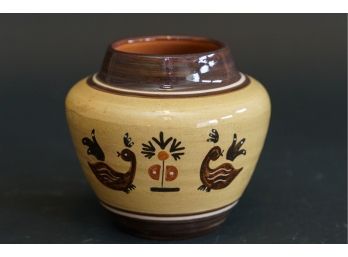 Vintage Signed Folk Art Style Hand Painted Earthenware Vessel From Greece