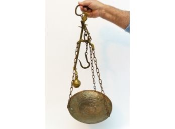 Vintage Possibly Antique Weighing Scale With Brass Weight And Accents