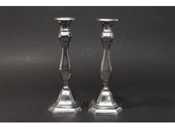 Pair Of Silver Tone Metal Candlesticks