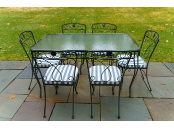 Vintage Woodard Style Iron Patio Table With 6 Chairs