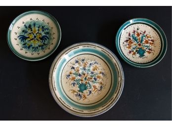 3 Signed Vintage Intricately Hand Painted Earthenware Folk Art Plates From Greece