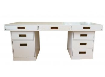 White Campaign Style Desk - Marked Netzer Sereni Furniture Industries - Made In Israel