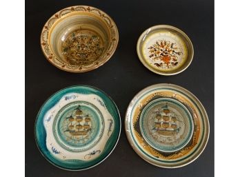 4 Vintage Signed And Intricately Hand Painted Ceramic Plates From Greece