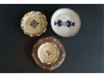 3 Vintage Hand Painted Earthenware Plates From Greece - Signed Banio