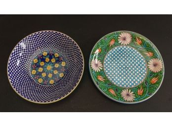 2 Vintage Signed & Numbered Hand Painted Ceramic Plates From Greece