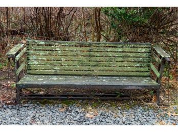 Vintage Metal And Wood Outdoor Glider Swing Bench