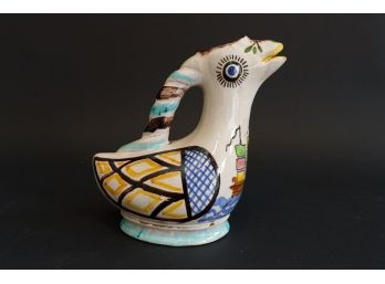 Vintage Hand Painted Greek Earthenware Duck Form Pitcher By Nikos Kourtzis