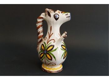 Vintage Hand Painted Greek Earthenware Animal Form Pitcher By Nikos Kourtzis