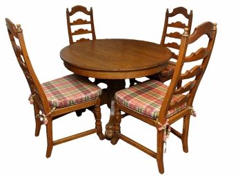 Oak Round Claw Footed Pedestal Table With 4 Ladder Back Chairs