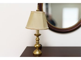 Vintage Brass Table Lamp With Grand Finial And Lined Shade