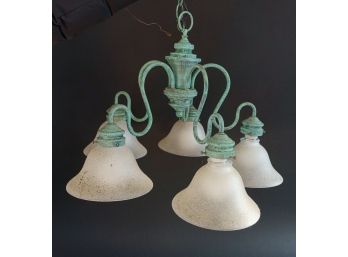 5 Scroll Armed Chandelier With Frosted Glass Shades