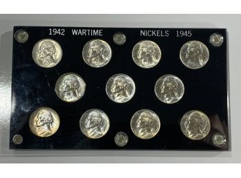 Lot Of 11 Jefferson Nickels -Wartime - Part Silver - Uncirculated -1942  - 1945 PDS