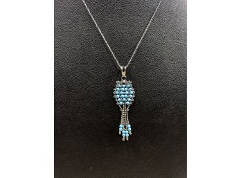 14K / 18K White Gold & Turquoise Dangle Necklace & Pendant