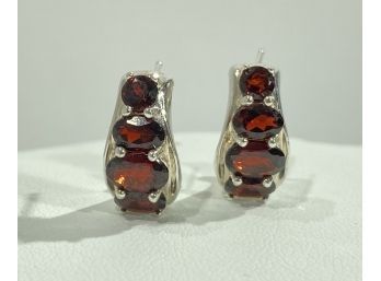 Pair Of Sterling Silver & Garnet Earrings