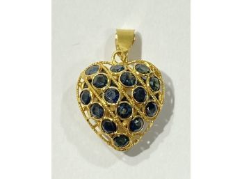 Gorgeous 18 K Yellow Gold & Sapphire Double Sided Heart Pendant