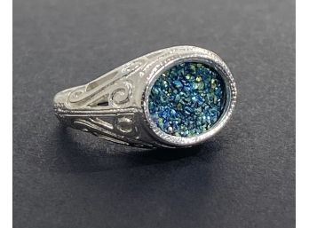 Fantastic Sterling Silver & Blue - Green  Druzy Ring