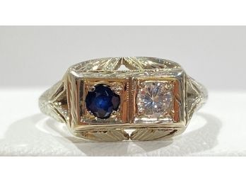 Spectacular  Antique 18 K White Gold  , Diamond & Sapphire Ring