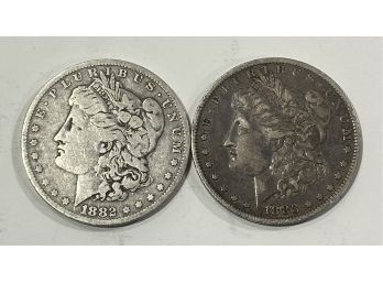 Lot Of 2 Morgan Silver Dollars   -  1882-O & 1883-O