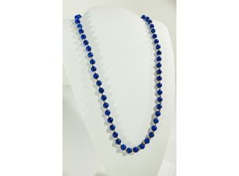 14K Yellow Gold & Polished Blue Lapis Bead Necklace