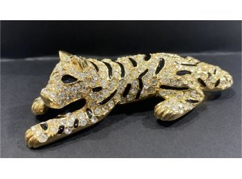 Vintage Enamel & Rhinestone Tiger Brooch By Sardi