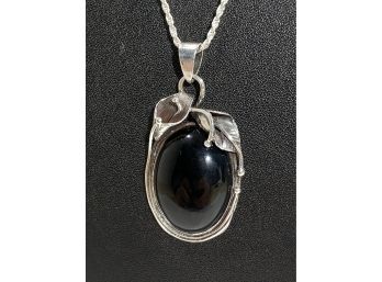 Unique Sterling Silver & Black Onyx  Calla Lily Necklace & Pendant