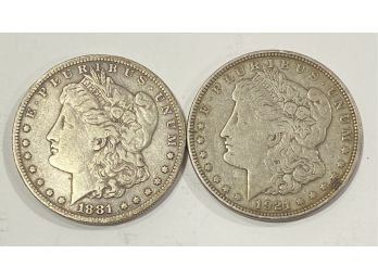 Lot Of 2 Morgan Silver Dollars   -  1881-S & 1921-D