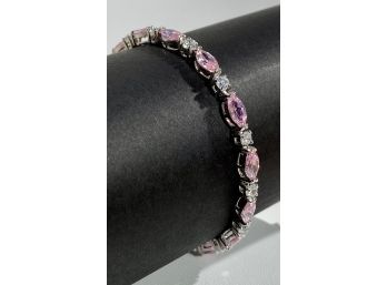 Sterling Silver , Pink & Clear CZ  Bracelet