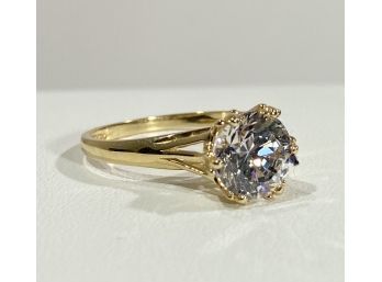 14 K Yellow Gold & Large Diamonique CZ Solitaire Ring