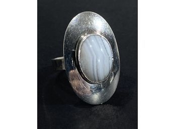 Vintage Sterling Silver & Agate Ring - Signed - Israel