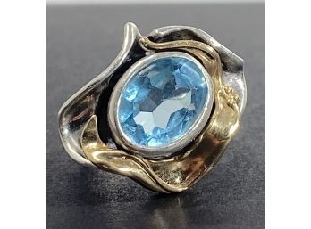 14 K Yellow Gold & Sterling Silver Blue Topaz Ring