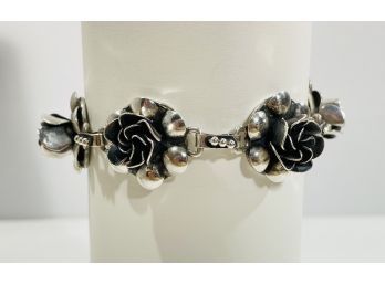 Vintage Sterling Silver Flower Form Link Bracelet