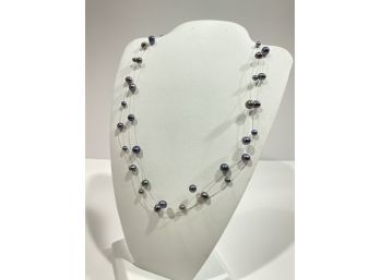 14K Gold &  Gray / Black  'Floating' Pearl Necklace - 2 Strand