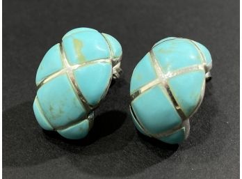 Pair Of Sterling Silver & Turquoise  Earrings