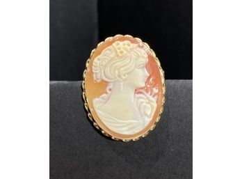 Vintage 14 K Yellow Gold & Carved Shell Cameo Brooch Or Pendant