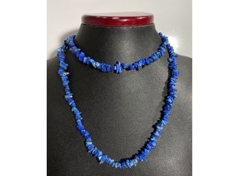 Long Strand Of Polished Sodalite Nuggets Necklace