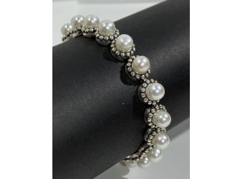 Sterling Silver & Large Pearl Bracelet