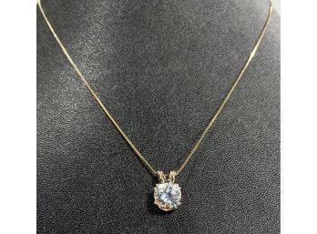 14 K Yellow Gold Large Diamonique CZ Necklace I& Pendant