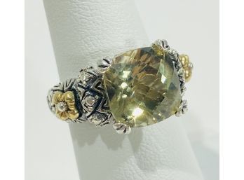 Stunning Barbara Bixby Sterling Silver , 18 K Gold, & Praisiolite Ring