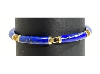 Gorgeous 14 K Yellow Gold & Polished Blue Lapis Link Bracelet