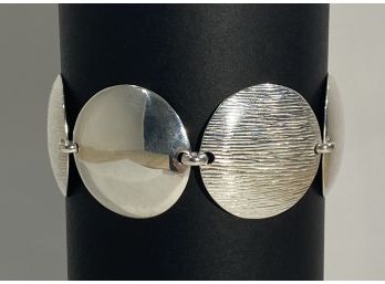 Sterling Silver Polished & Textured Disc Link Bracelet