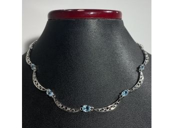 Sterling Silver & Blue Topaz Link Necklace